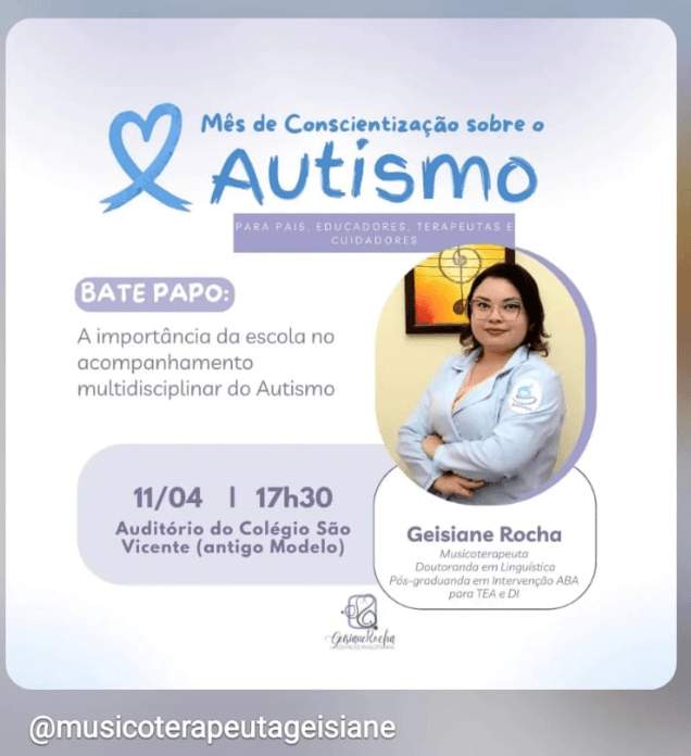 Geisiane Rocha em bate-papo no Mês de Conscientização sobre o Autismo, no Colégio São Vicente